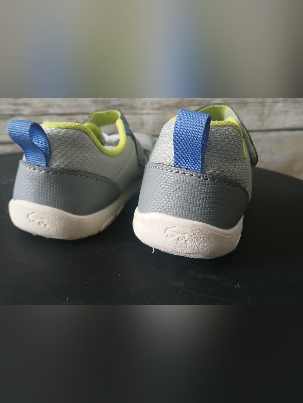 See Kai Run Basics, Grey and Blue Sneakers with Lime Interior - Picture 5 of 8